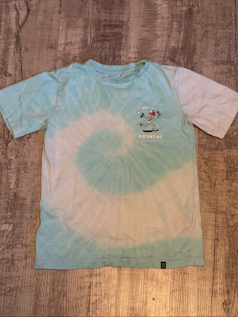 Kids Tie-Dye 'Social Distancing' Short Sleeve Tee - Light Blue & White